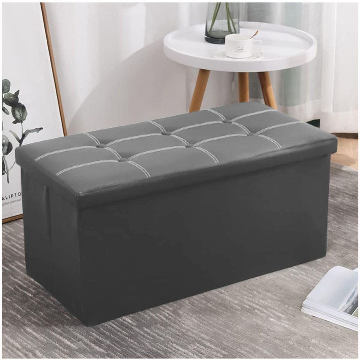 GENERICO - Taburete Baul reposapiés asiento acolchado gris