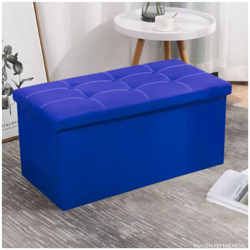 GENERICO - Taburete Baul reposapiés asiento acolchado azul
