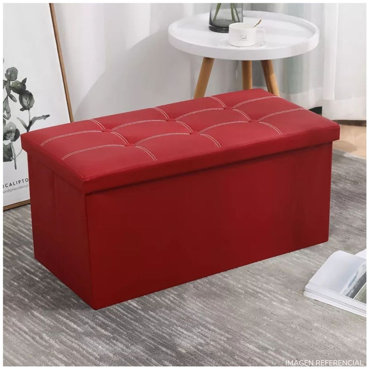 INSPIRA MARKET - Taburete Baul reposapiés asiento acolchado rojo