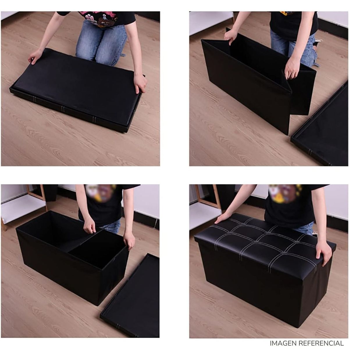 INSPIRA MARKET - Taburete Baul reposapiés asiento acolchado rojo