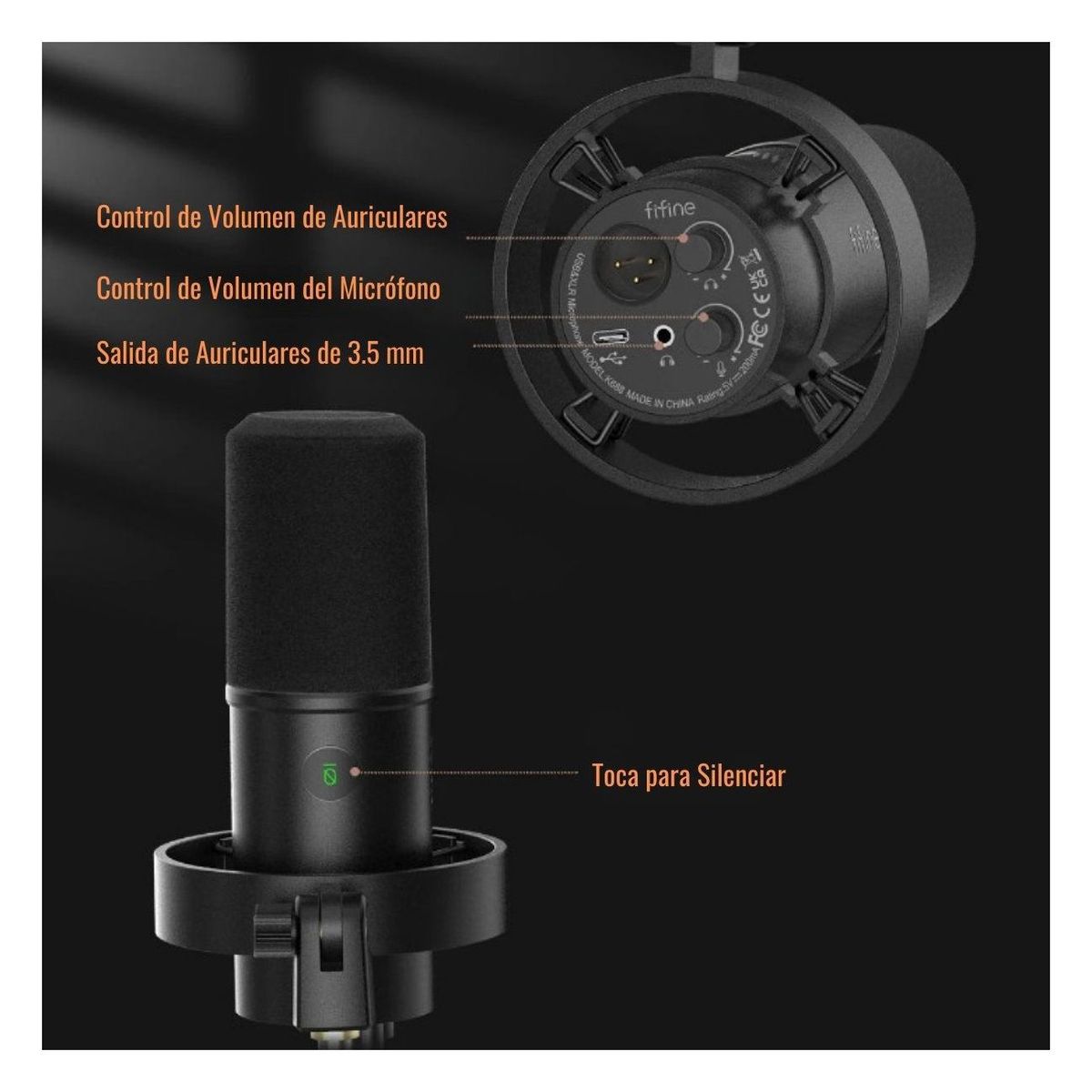 FIFINE - Fifine - Micrófono T688 XLRUSB Dynamic incluye Brazo - Negro