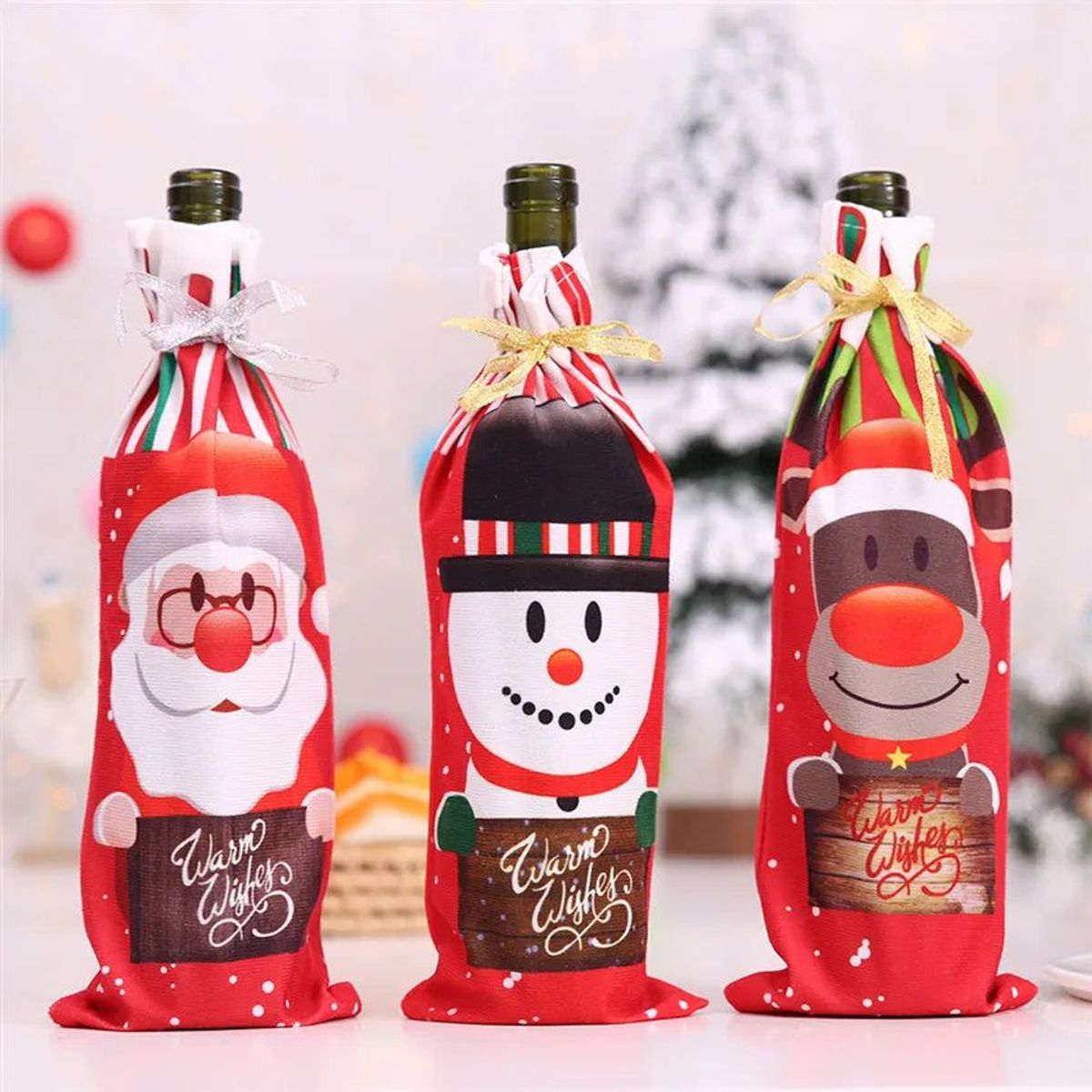 GENERICO - set de 3 - Porta Vinos Navideño funda para vino Animado
