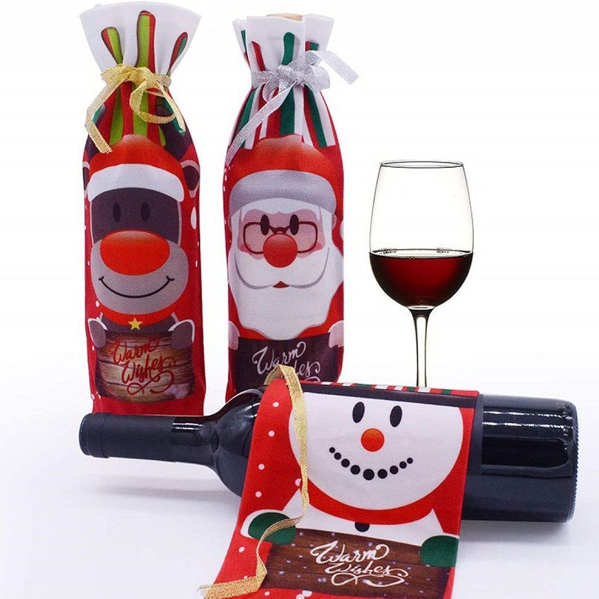 GENERICO - set de 3 - Porta Vinos Navideño funda para vino Animado