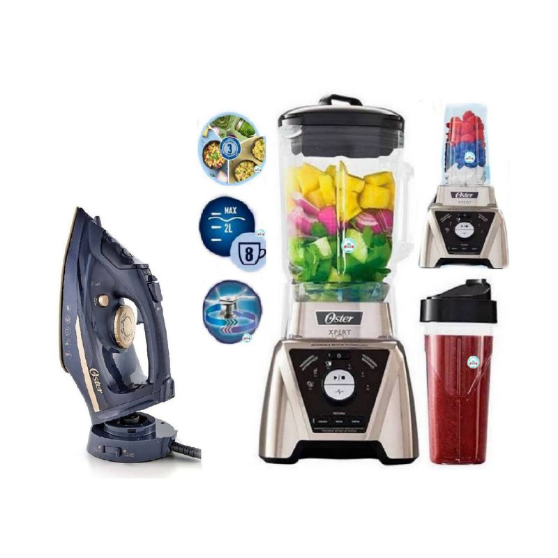 OSTER - Licuadora Expert con vaso blend N Go Oster y Plancha de vapor 2 en 1