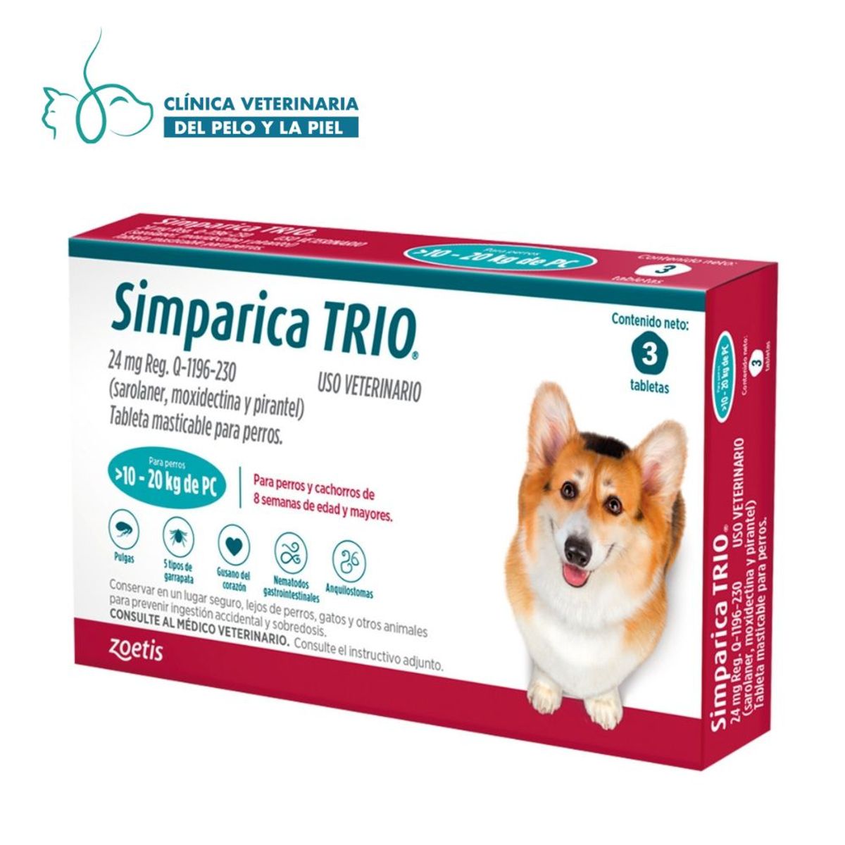 SIMPARICA - Simparica trio de 10 a 20 kg x 3 Pastilla