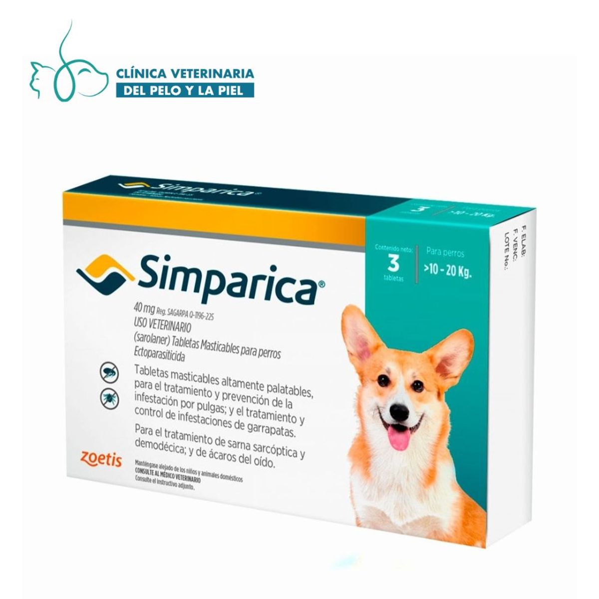 SIMPARICA - Simparica de 10 a 20 kg x 3 Pastillas