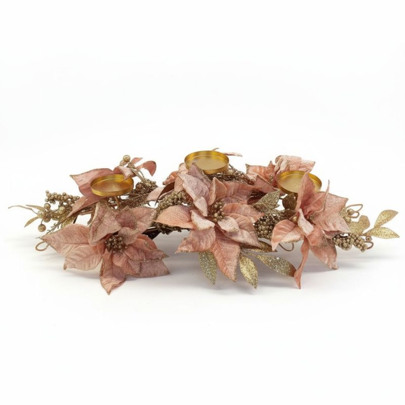 SANTINI - Porta vela de 3 velas color Rosa