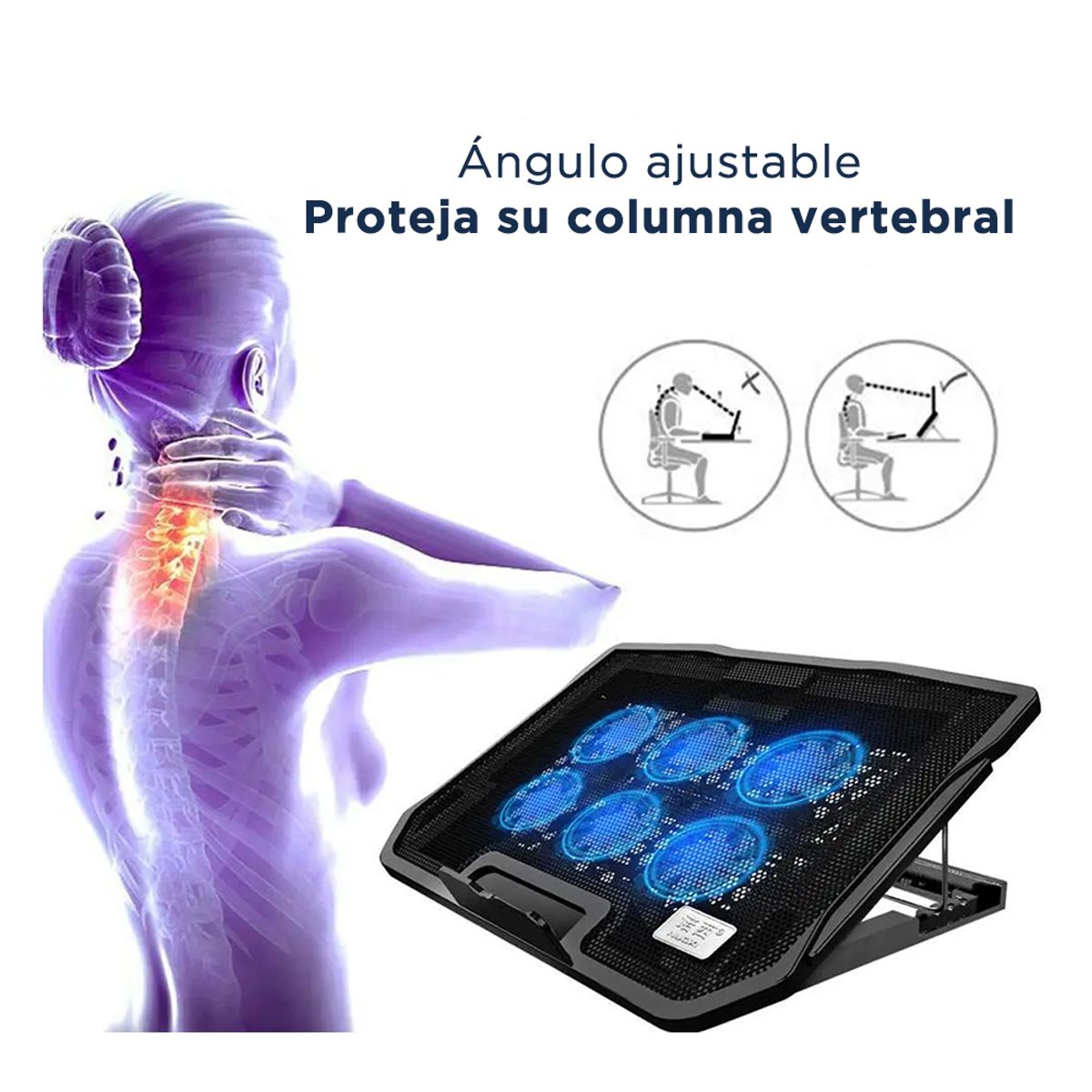 GENERICO - Cooler 6 Ventiladores Gamer Enfriamiento de Laptop o Notebook 15.6"