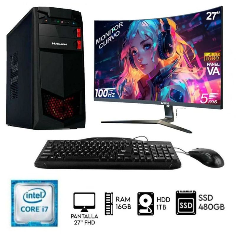 GENERICO - Computadora Pc Intel Core i7 32ghz Ram 16GB Disco 1TB+SSD480GB Monitor 27´´FHD