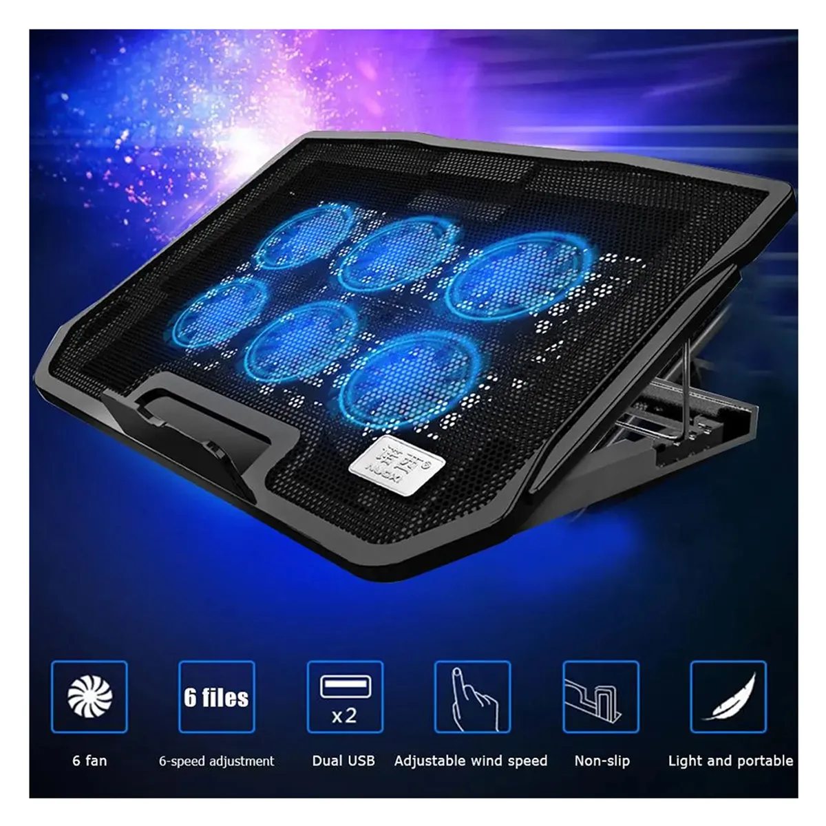 GENERICO - Cooler 6 Ventiladores Gamer Enfriamiento de Laptop o Notebook 15.6"