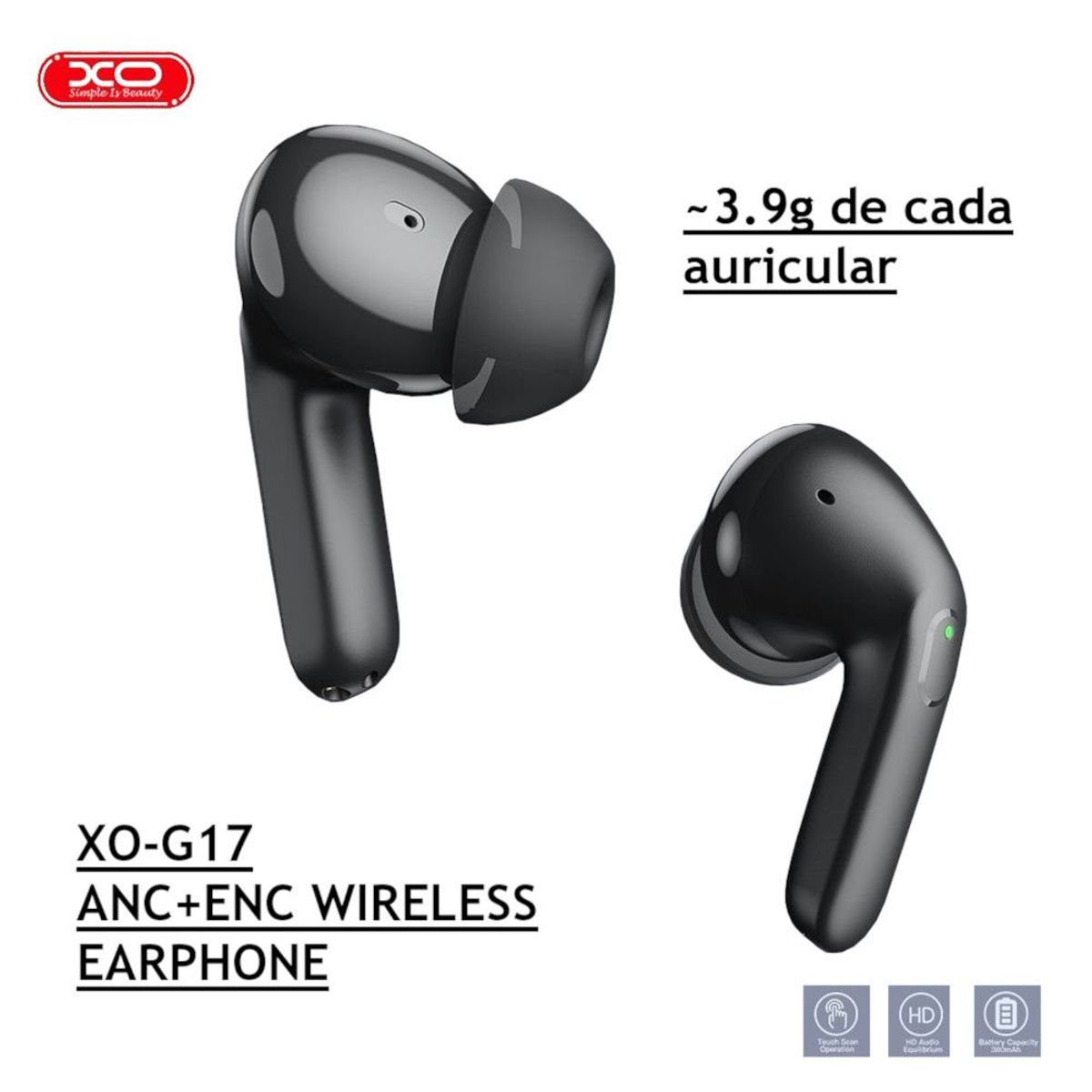 XO - Auriculares ANC-ENC Inalámbricos XO-G17 Audífonos Bluetooth Black
