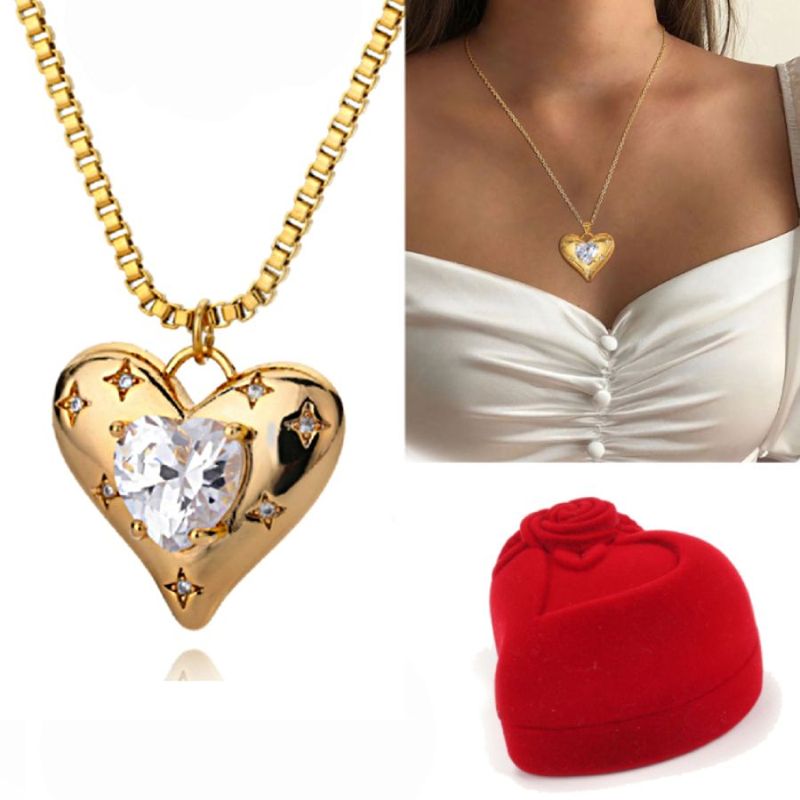 GENERICO - Collar Corazon De Zirconias Cubicas Acero Inox