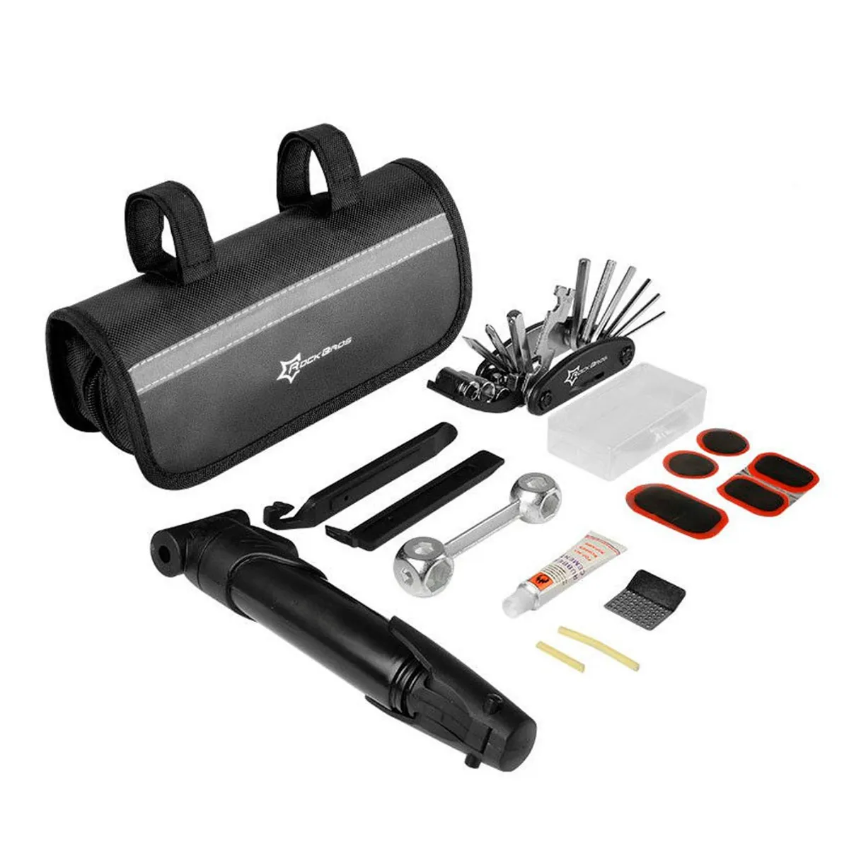 Rockbros - Kit Multiherramientas Inflador Parches de Bicicleta Scooter y Moto Rockbros