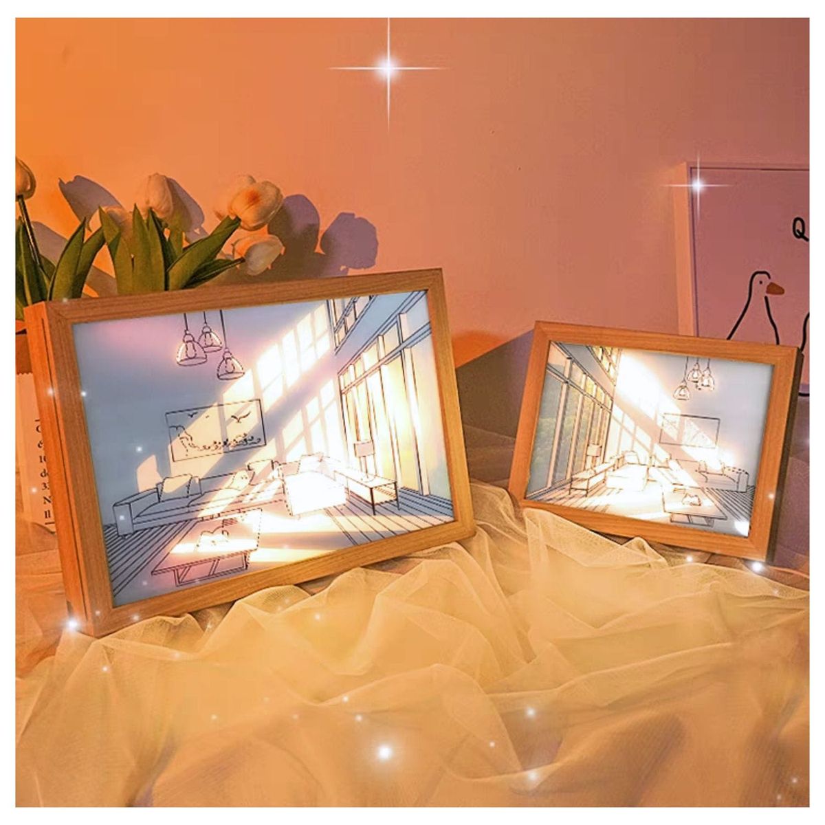 OEM - Lampara Cuadro Decorativo Luminoso 3D Estilo Nordico 3 Modos