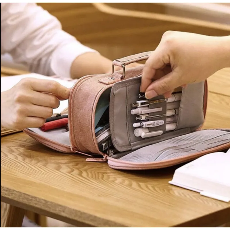 GENERICO - CARTUCHERA MULTIFUNCIONAL ORGANIZADOR MAQUILLAJE ROSADO