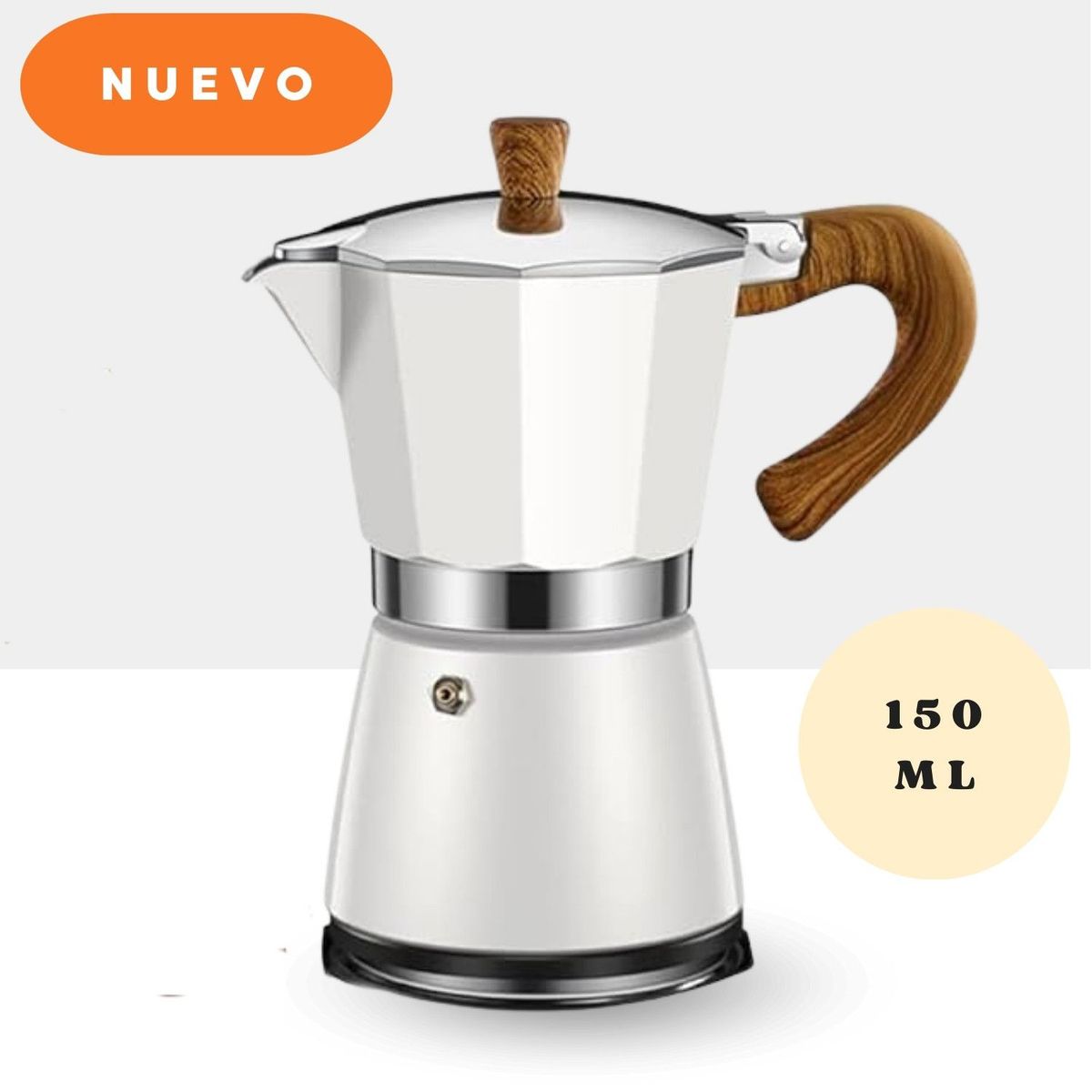 GENERICO - Cafetera Italiana Clásica con Mango de Madera de 150 ML Blanco