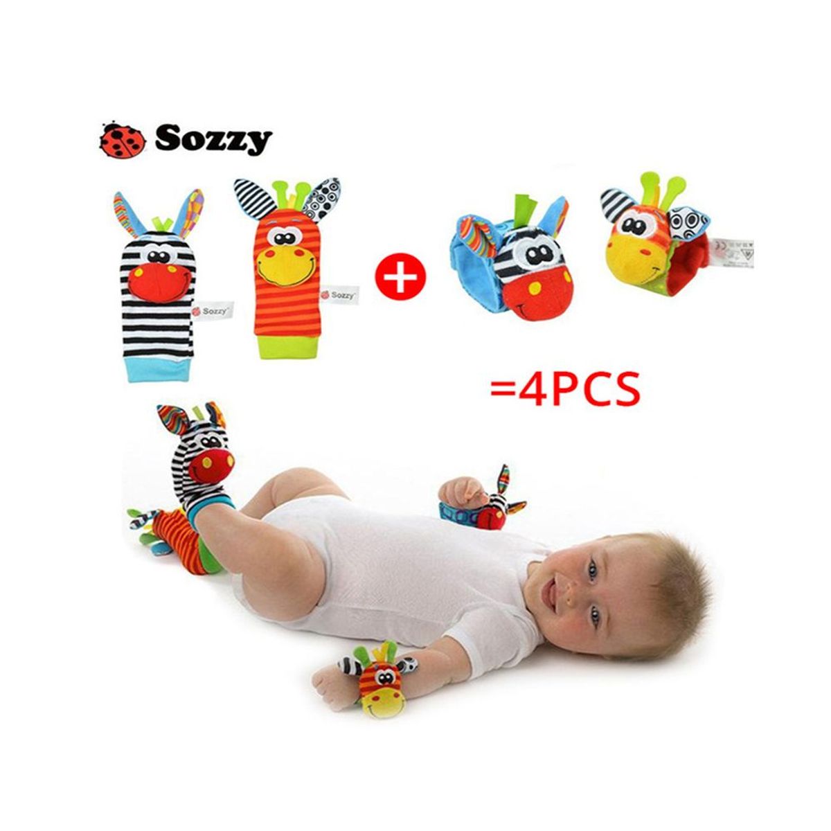 GENERICO - Set De 4 Sonajeros Medias Y Muñequeras Estimulación Bebé