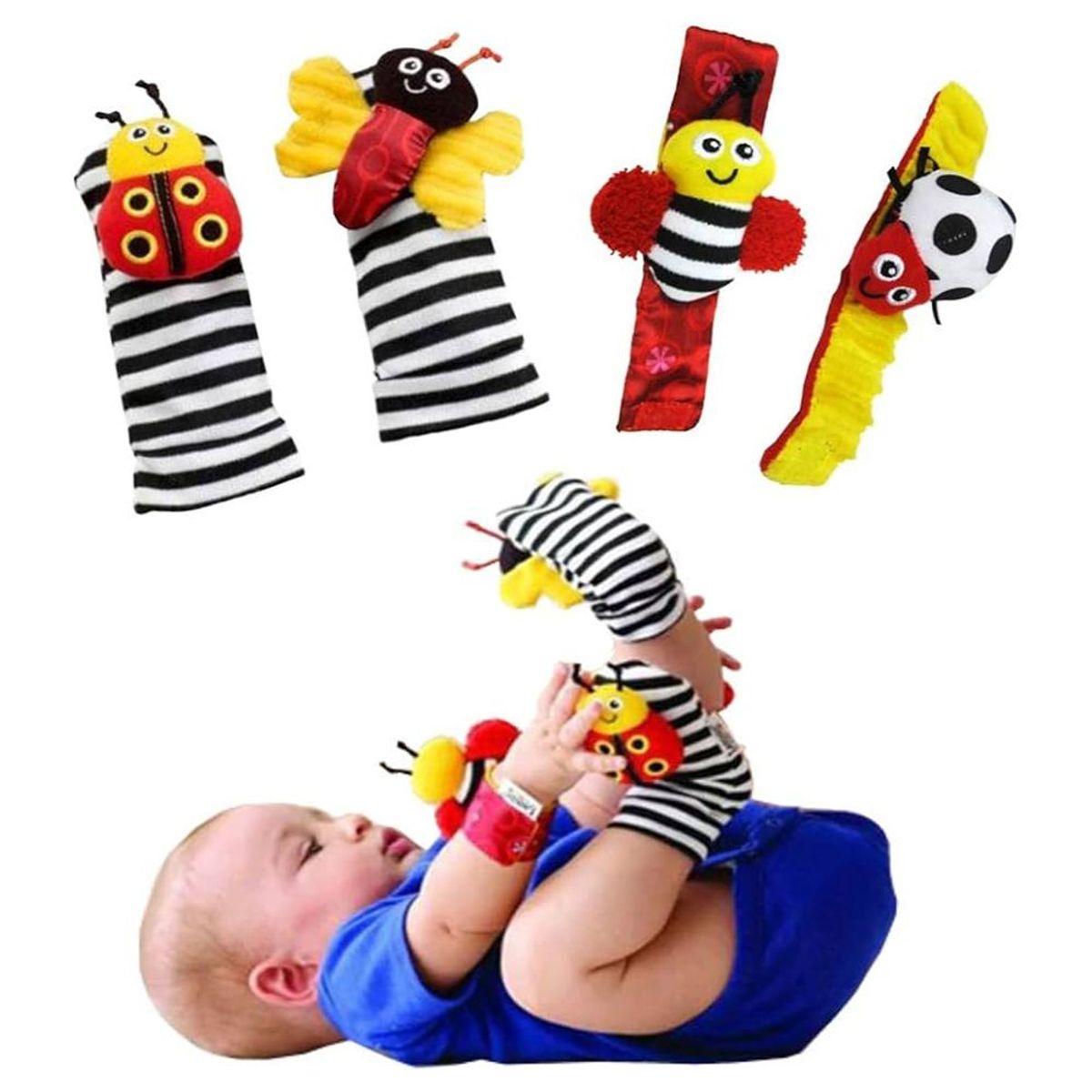 GENERICO - Set De 4 Sonajeros Medias Y Muñequeras Estimulación Bebé