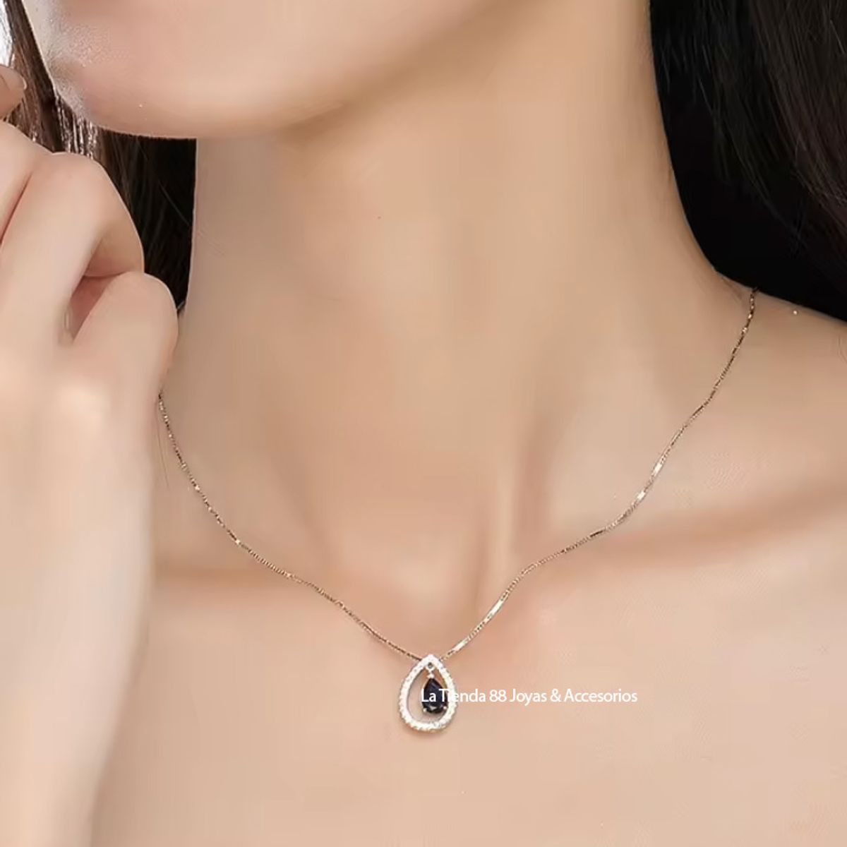 LA TIENDA 88 JOYAS Y ACCESORIOS - La Tienda 88 - Collar Mujer Gota de Cristal Bañado Oro de 18k - Rosa