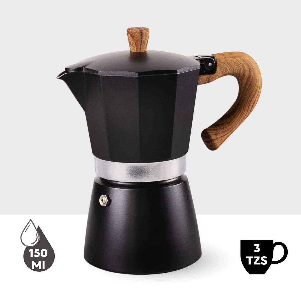 GENERICO - Cafetera modelo italiana 3 tazas, color negro