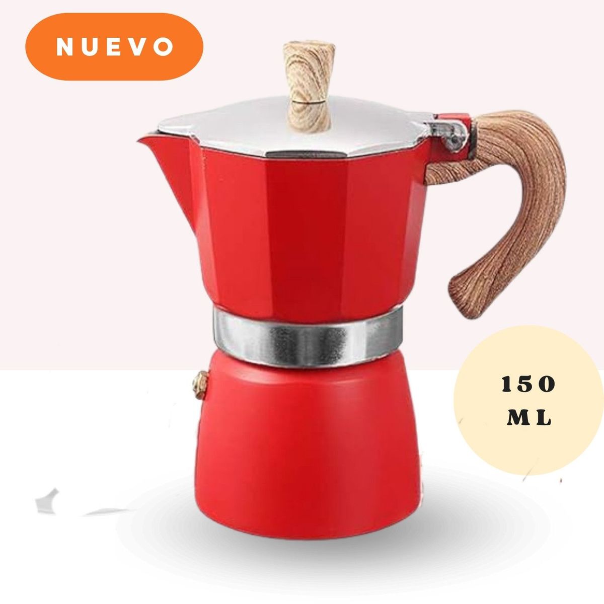 GENERICO - Cafetera Italiana Clásica con Mango de Madera de 150 ML Rojo