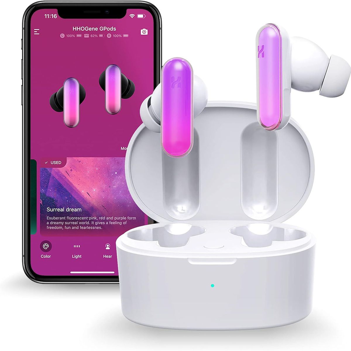 HHOGENE - HHOGene Gpods - Blanco Audífonos con control de luz