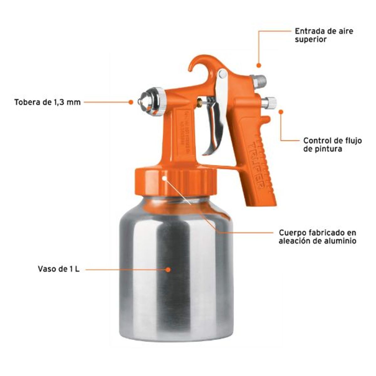 TRUPER - Pistola ppintar baja presión naranja entrada sup Truper