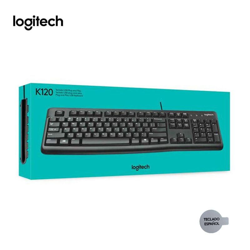 LOGITECH - Teclado Logitech K120 USB SP Resistente a Salpicaduras Negro