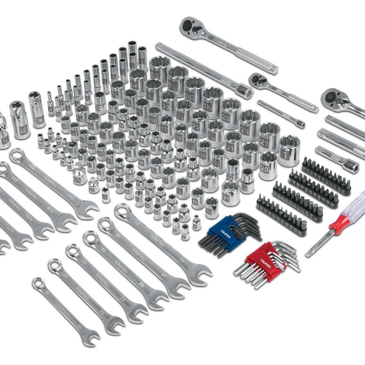 Truper - Juego 199 herramientas 1/4", 3/8" y 1/2" std y mm p/mecánico