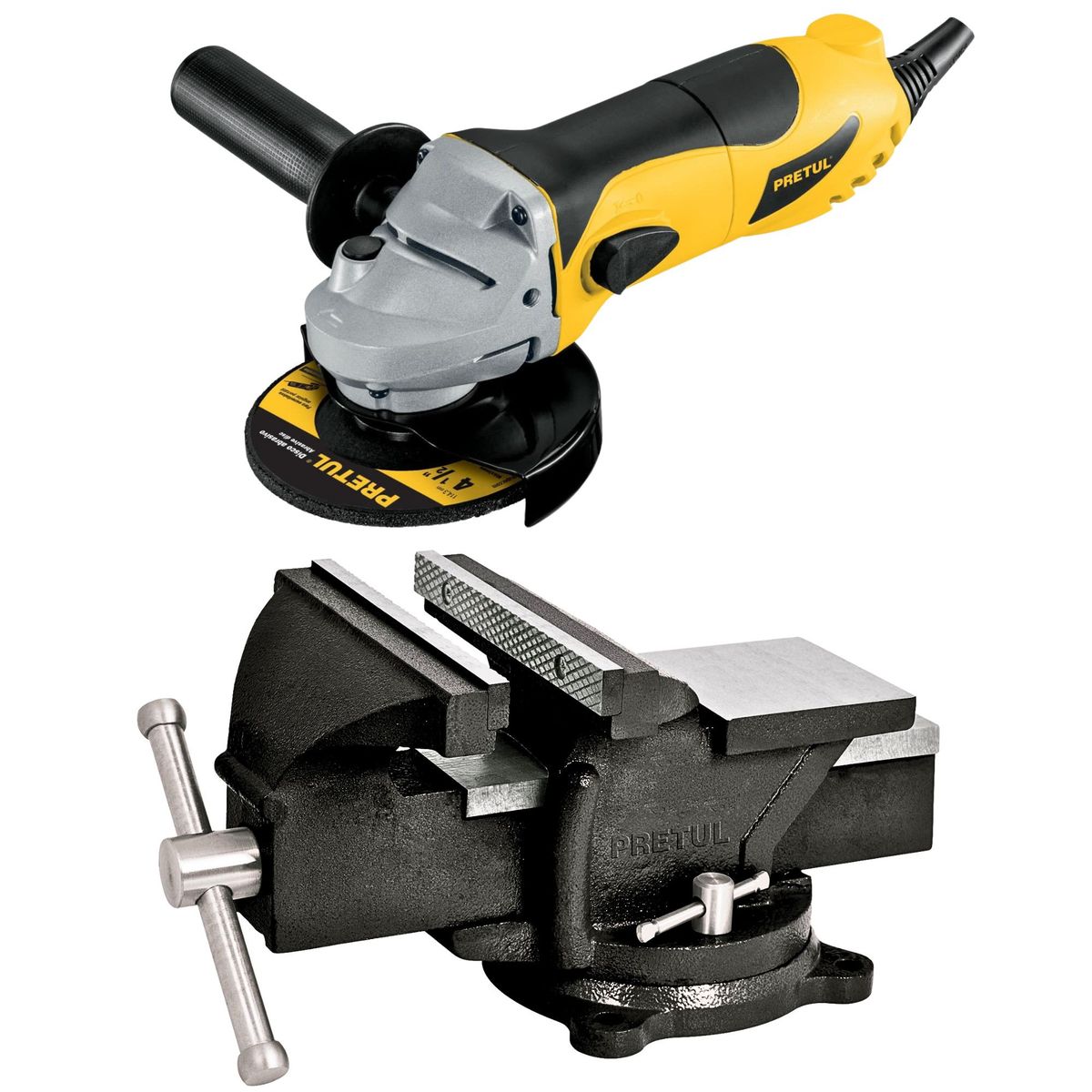 PRETUL - Combo Amoladora 700w Prensa Tornillo de banco 4 Pretul