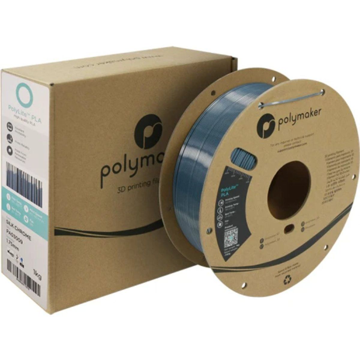 POLYMAKER - Filamento PolyLite PLA Cromo Sedoso 175mm 1Kg