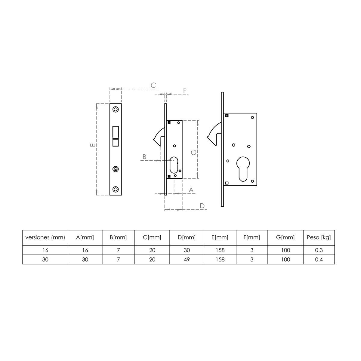 CISA - Cerradura Cisa de Embutir Gancho de 30 mm Cilindro Medio