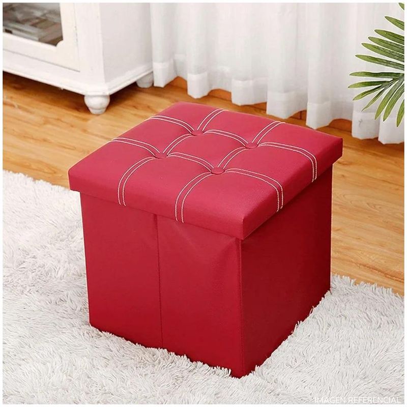 GENERICO - Taburete Baul reposapiés asiento acolchado rojo