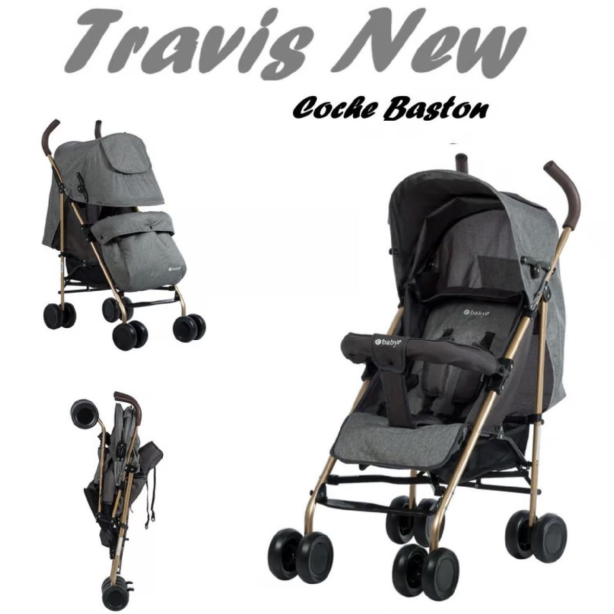 EBABY - Coche De Paseo Baston Reclinable Travis Para Bebes- Plomo