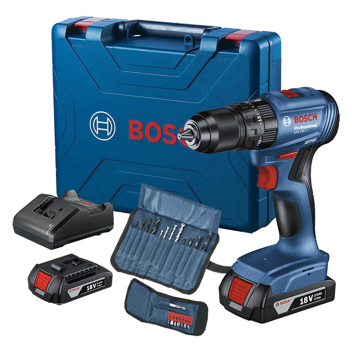 BOSCH - Taladro Percutor 1/2" 18V Brushless 2 Bat+ 23 Acc Bosch GSB 185-LI