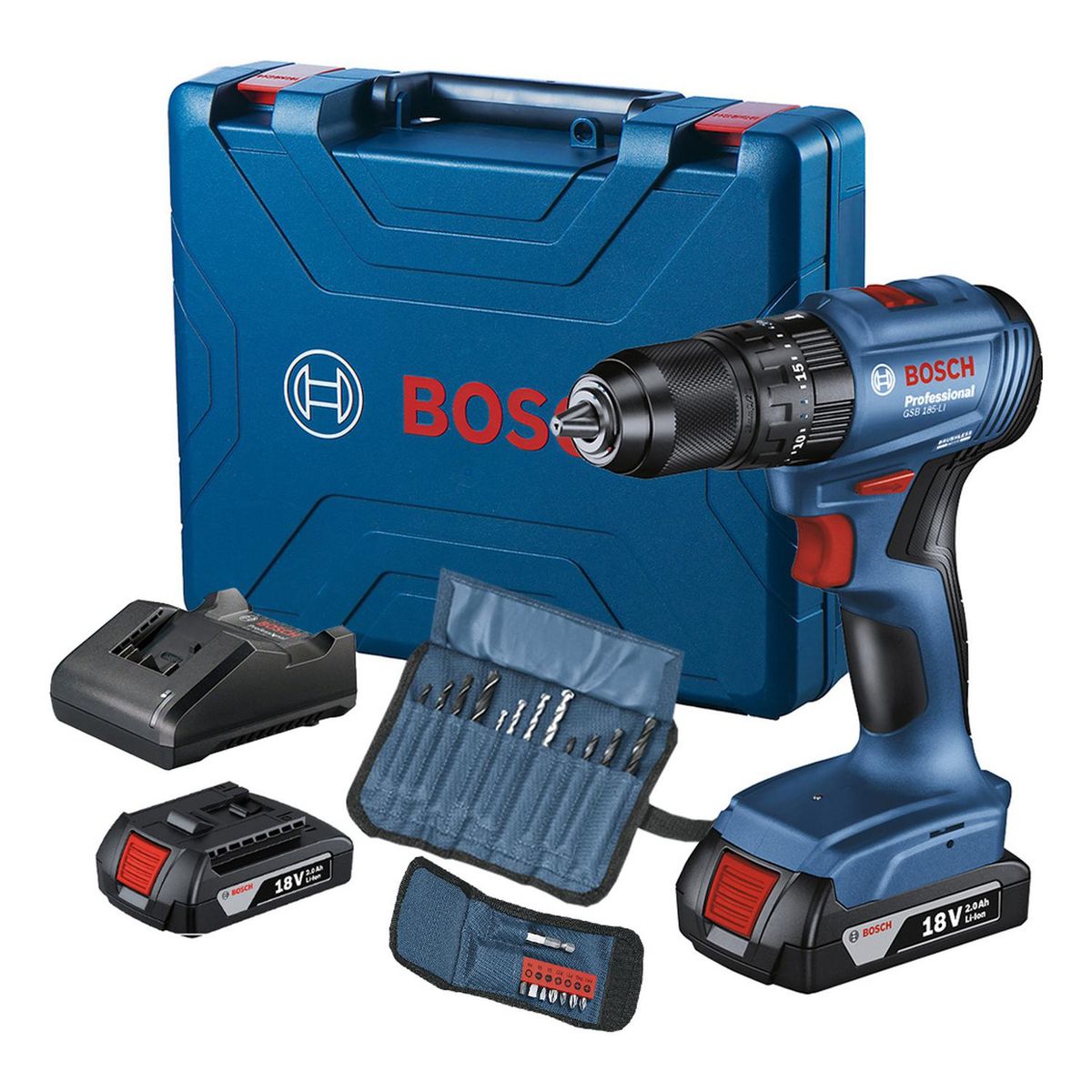 BOSCH - Taladro Percutor 1/2" 18V Brushless 2 Bat+ 23 Acc Bosch GSB 185-LI