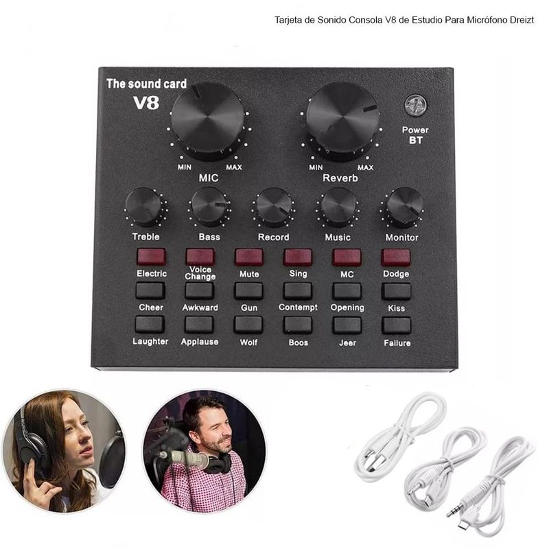 DREIZT - Tarjeta de Sonido Consola V8 de Estudio para Micrófono Dreizt