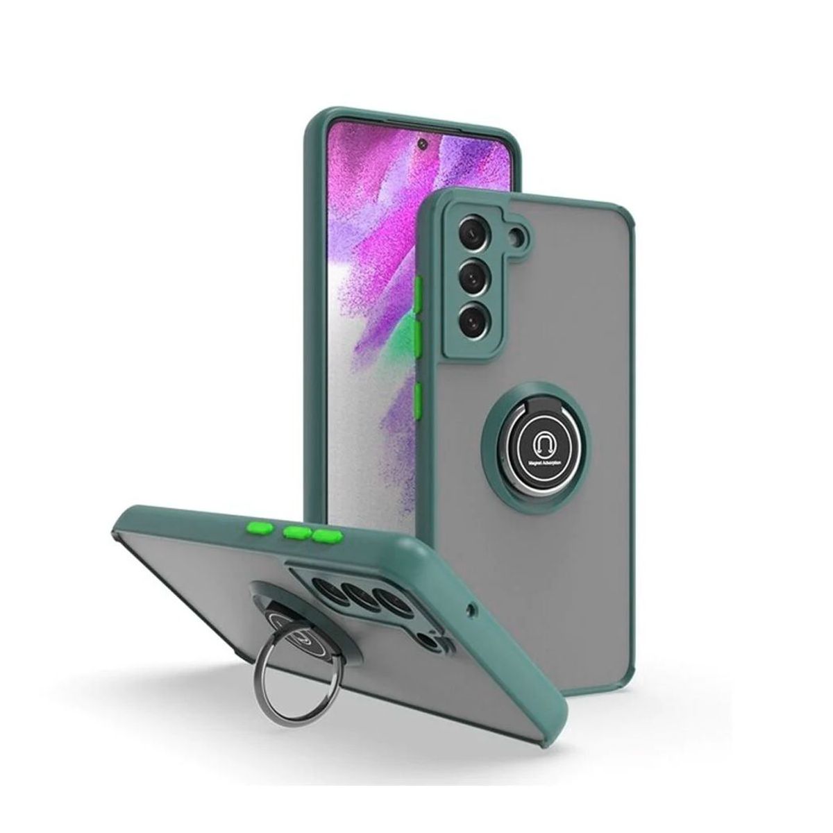 GENERICO - Funda para Samsung S21Fe Ahumado con Anillo Verde