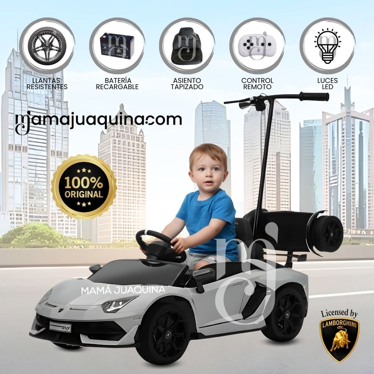LAMBORGHINI - Carro a Batería para Niño y Adulto «AVENTADOR» Licensed Gray