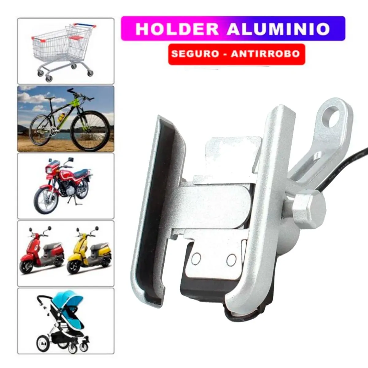 GENERICO - Soporte de Telefono Holder De Metal Aluminio Para Moto Bicicleta