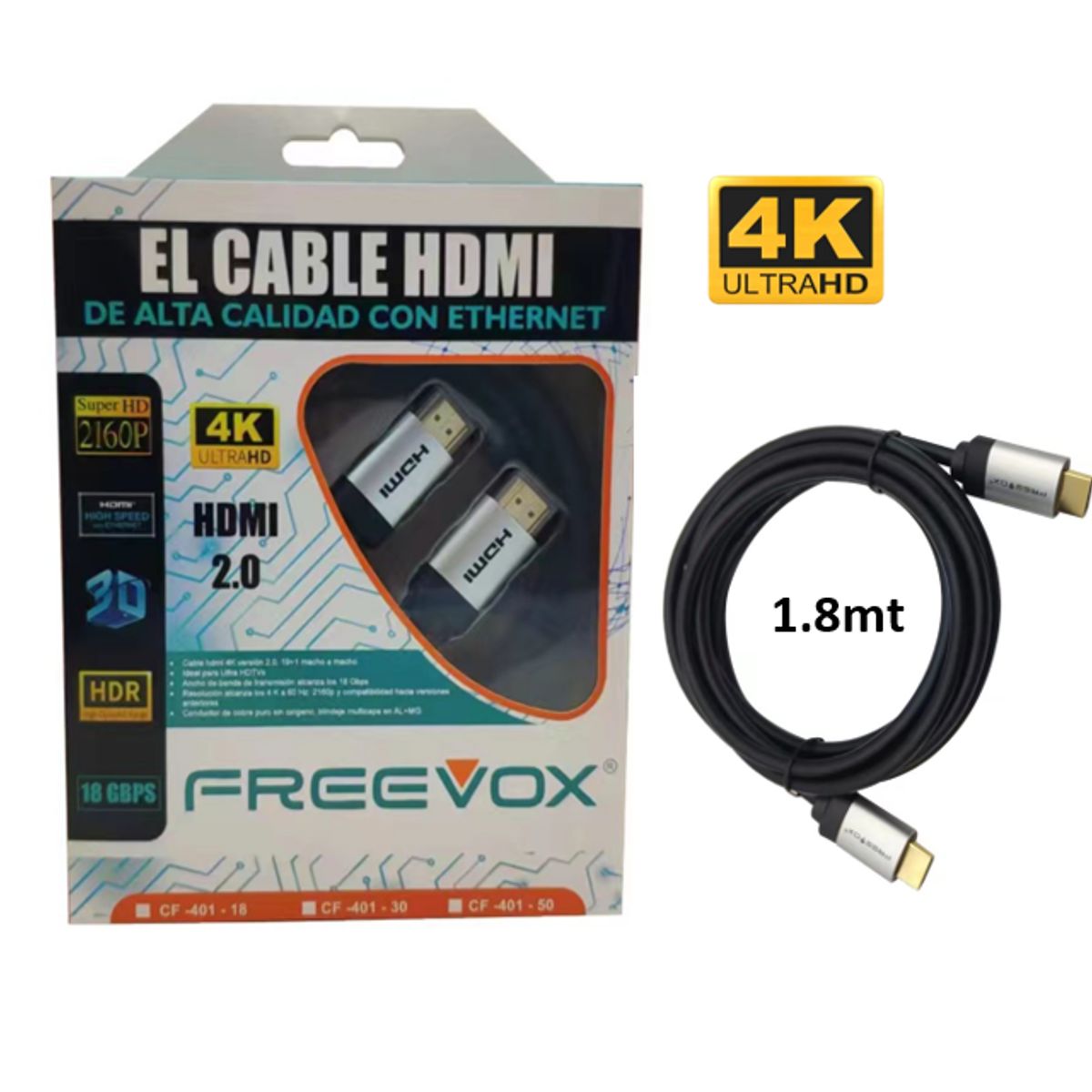 FREEVOX - CABLE HDMI 4K FREEVOX 1.8m 2.0 CON ETHERNET