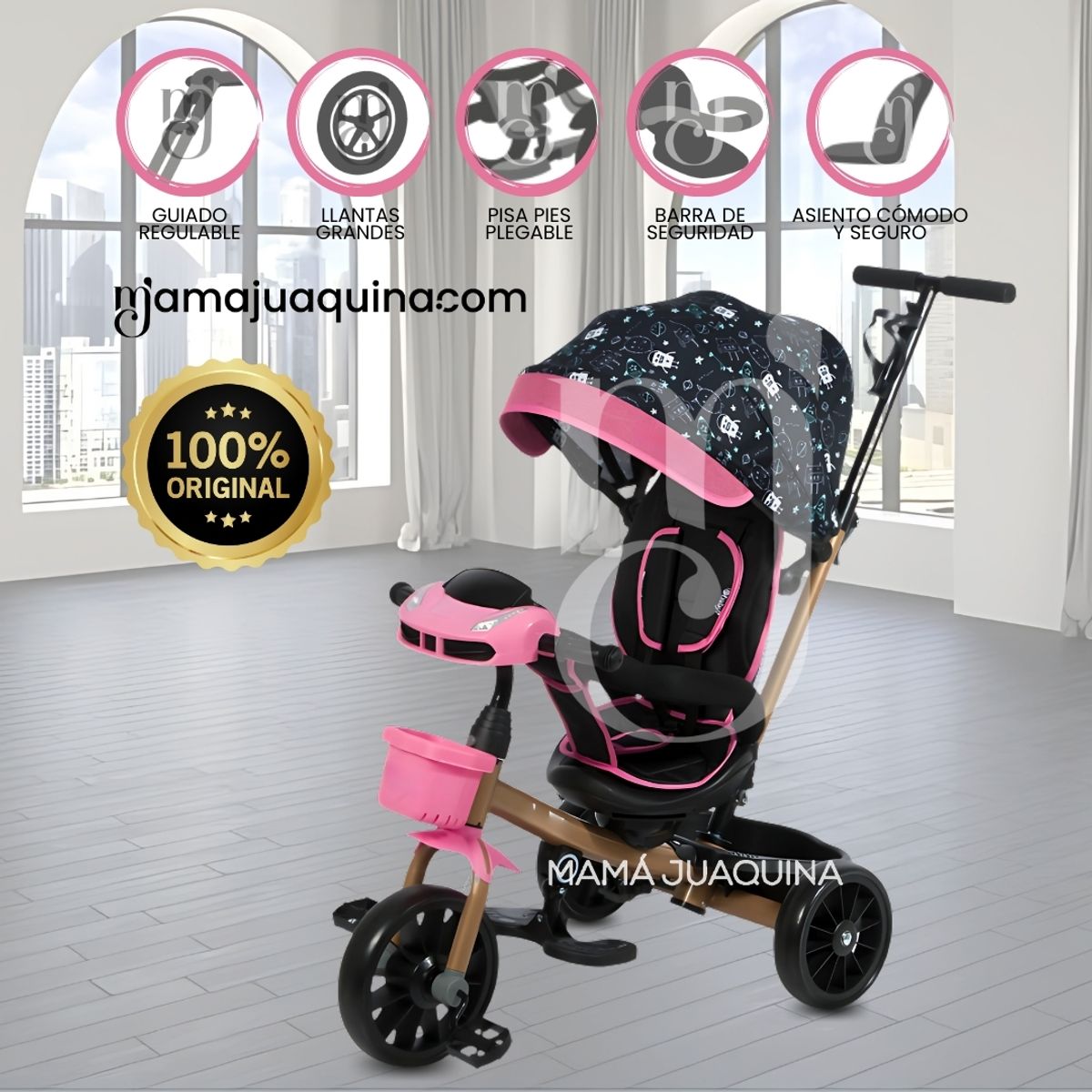 EBABY - Triciclo Guiador con Bluetooth para Niños «ROY PREMIUM» Pink