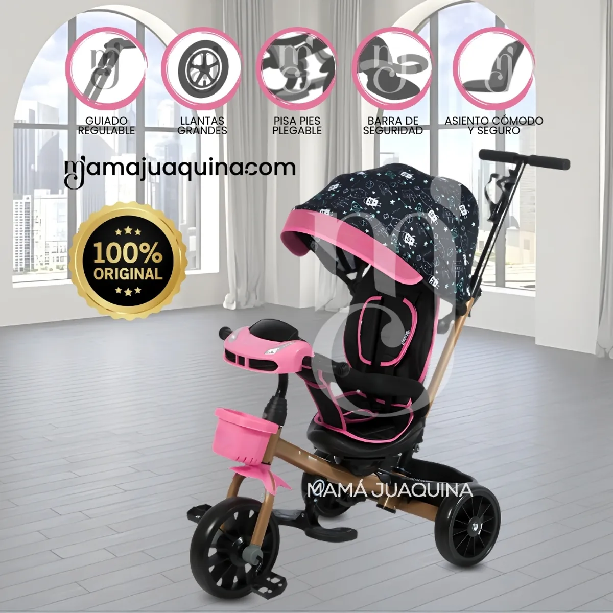 EBABY - Triciclo Guiador con Bluetooth para Niños «ROY PREMIUM» Pink