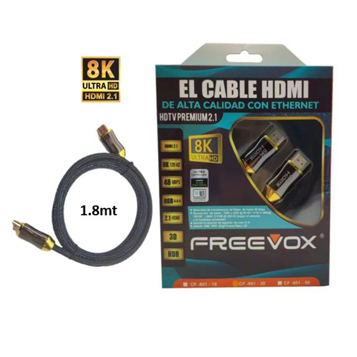 FREEVOX - CABLE HDMI 8K FREEVOX 1.8m 2.1 CON ETHERNET