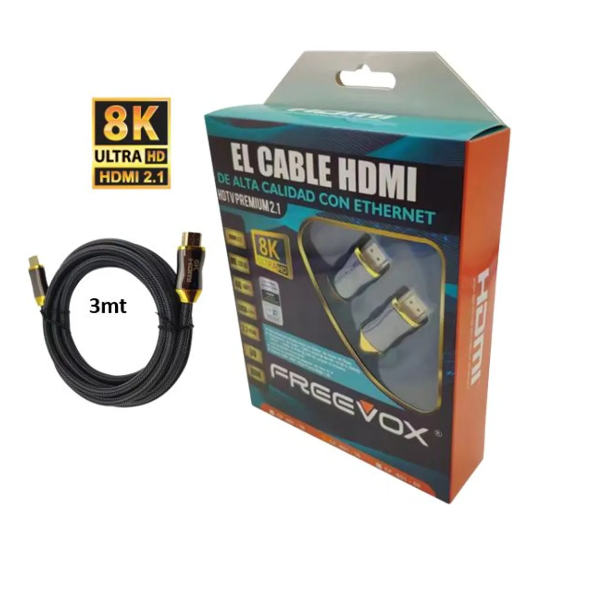 FREEVOX - Cable HDMI FREEVOX 8k TRENZADO 3M  V2.1 CON ETHERNET