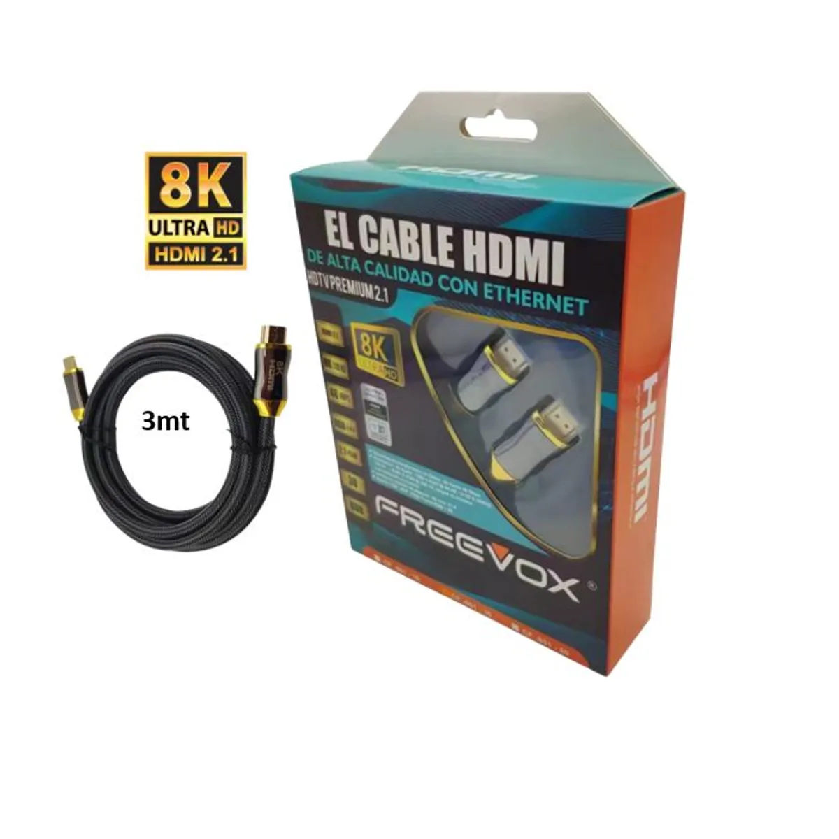 FREEVOX - Cable HDMI FREEVOX 8k TRENZADO 3M  V2.1 CON ETHERNET