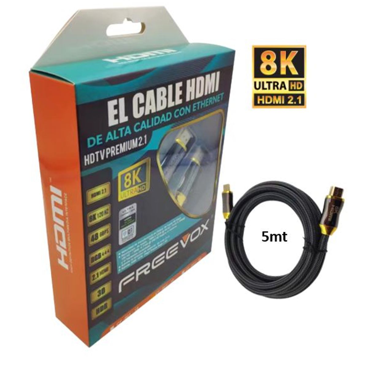 FREEVOX - Cable HDMI FREEVOX 8k TRENZADO 5M  V2.1 CON ETHERNET