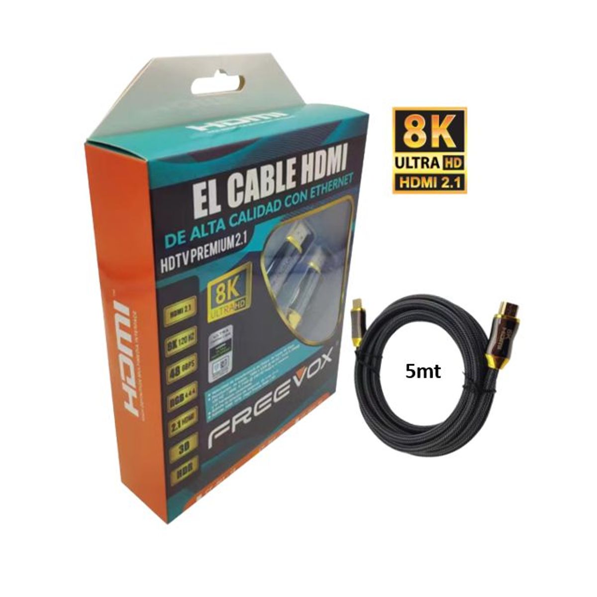 FREEVOX - Cable HDMI FREEVOX 8k TRENZADO 5M  V2.1 CON ETHERNET