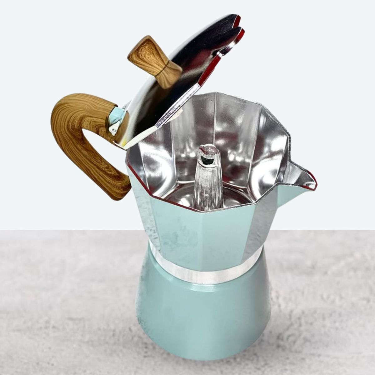 GENERICO - Cafetera Italiana Clásica con Mango de Madera de 300 ML Celeste