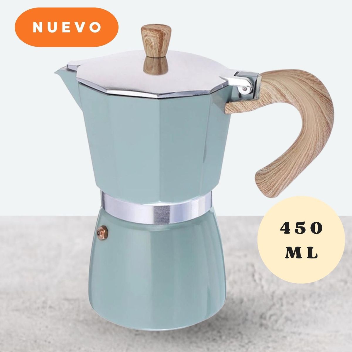 GENERICO - Cafetera Italiana Clásica con Mango de Madera de 450 ML Celeste